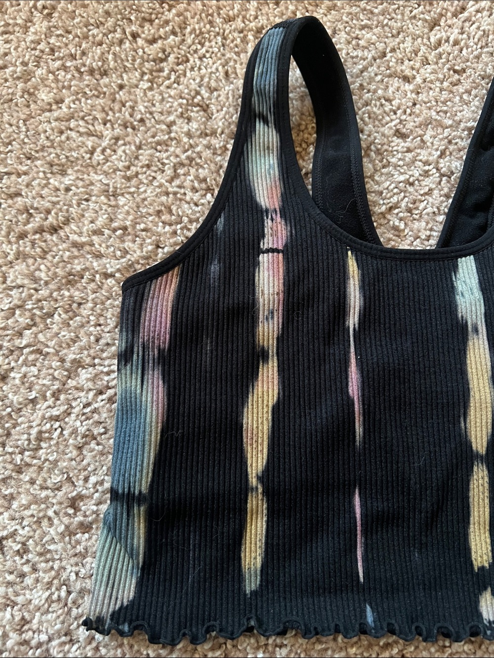Spiritual Gangster Black Ribbed Crop Tank Top with Tie-Dye Stripes - Picture 3 of 8